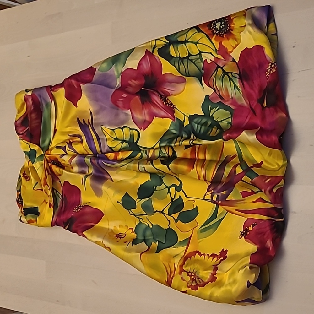 LIKE NEW Y2K Cache 100% Silk Floral Print Balloon Hem Strapless Dress - Picture 1 of 16